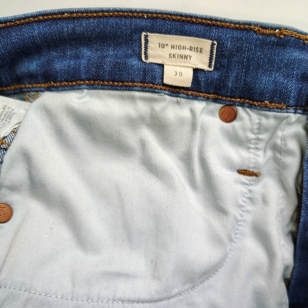 Madewell 10" high-rise exposed buttons fly frayed hem Jeans dark Blue sz 30/28. - Picture 9 of 16